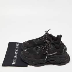 Pre Owned Balenciaga Black Leather and Mesh Triple S Sneakers Size 40