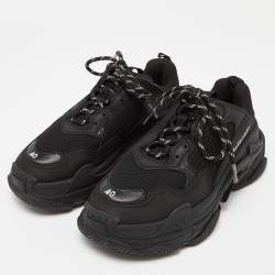 Pre Owned Balenciaga Black Leather and Mesh Triple S Sneakers Size 40