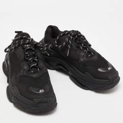 Pre Owned Balenciaga Black Leather and Mesh Triple S Sneakers Size 40