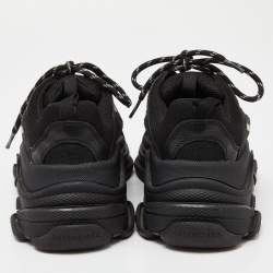 Pre Owned Balenciaga Black Leather and Mesh Triple S Sneakers Size 40