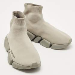 Pre Owned Balenciaga Grey Knit Fabric Speed Trainer Sneakers Size 38