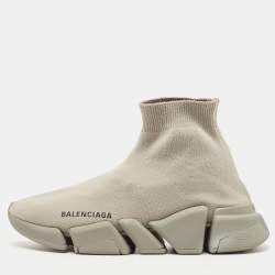 Pre Owned Balenciaga Grey Knit Fabric Speed Trainer Sneakers Size 38