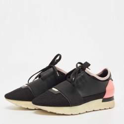 Balenciaga Black/Pink Leather and Mesh Race Runner Sneakers Size 36