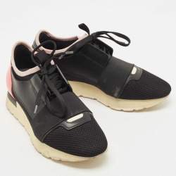 Balenciaga Black/Pink Leather and Mesh Race Runner Sneakers Size 36