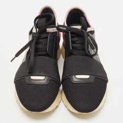 Balenciaga Black/Pink Leather and Mesh Race Runner Sneakers Size 36