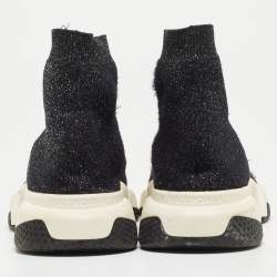 Pre Owned Balenciaga Black Glitter Knit Fabric Speed Trainer Sneakers Size 38