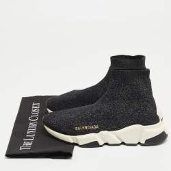 Pre Owned Balenciaga Black Glitter Knit Fabric Speed Trainer Sneakers Size 38