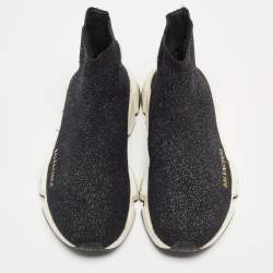 Pre Owned Balenciaga Black Glitter Knit Fabric Speed Trainer Sneakers Size 38