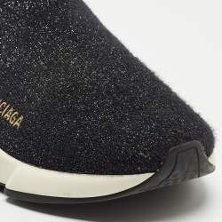 Pre Owned Balenciaga Black Glitter Knit Fabric Speed Trainer Sneakers Size 38