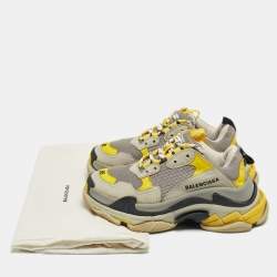 Pre Owned Balenciaga Grey/Yellow Leather and Mesh Triple S Sneakers Size 36