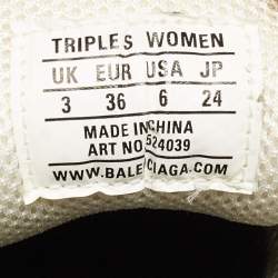 Pre Owned Balenciaga Grey/Yellow Leather and Mesh Triple S Sneakers Size 36