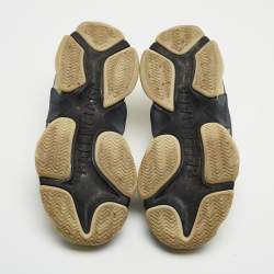 Pre Owned Balenciaga Grey/Yellow Leather and Mesh Triple S Sneakers Size 36