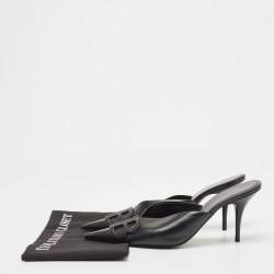 Pre Owned Balenciaga Black Leather Knife Pointed Toe Mules Size 39.5