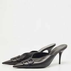Pre Owned Balenciaga Black Leather Knife Pointed Toe Mules Size 39.5