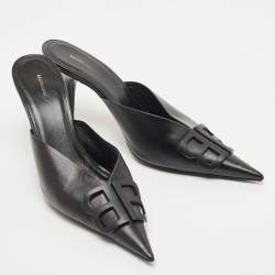 Pre Owned Balenciaga Black Leather Knife Pointed Toe Mules Size 39.5