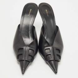 Pre Owned Balenciaga Black Leather Knife Pointed Toe Mules Size 39.5