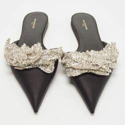 Pre Owned Balenciaga Black Satin Sequins Embellished Flats Size 39