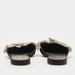 Pre Owned Balenciaga Black Satin Sequins Embellished Flats Size 39