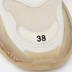 Pre Owned Balenciaga Beige Leather and Mesh Triple S Clear Sneakers Size 38