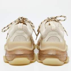 Pre Owned Balenciaga Beige Leather and Mesh Triple S Clear Sneakers Size 38