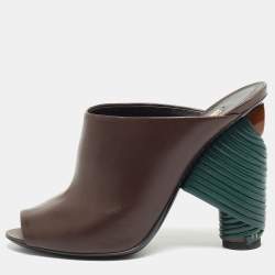 Pre Owned Balenciaga Brown Leather Peep Toe Mules Size 38.5