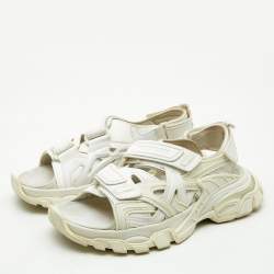 مملوكة مسبقًا Balenciaga White Rubber and Faux Leather Track Sandals Size 38