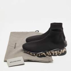 Balenciaga Black Knit Fabric Speed Trainer Sneakers Size 38