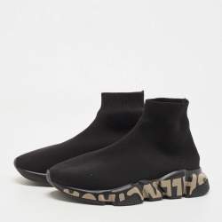 Balenciaga Black Knit Fabric Speed Trainer Sneakers Size 38