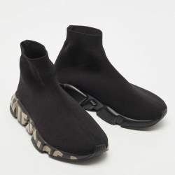 Balenciaga Black Knit Fabric Speed Trainer Sneakers Size 38