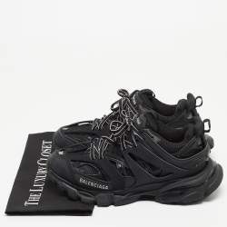 Pre Owned Balenciaga Black Leather and Mesh Track Sneakers Size 38