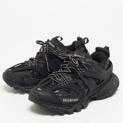 Pre Owned Balenciaga Black Leather and Mesh Track Sneakers Size 38