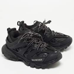 Pre Owned Balenciaga Black Leather and Mesh Track Sneakers Size 38