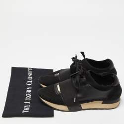 Pre Owned Balenciaga Black Leather, Mesh and Suede Race Runner Sneakers Size 39