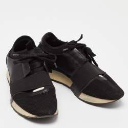 Pre Owned Balenciaga Black Leather, Mesh and Suede Race Runner Sneakers Size 39