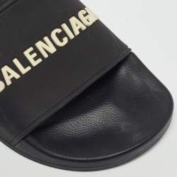 Pre Owned Balenciaga Black Rubber Logo Embossed Flat Slides Size 39