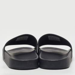 Pre Owned Balenciaga Black Rubber Logo Embossed Flat Slides Size 39