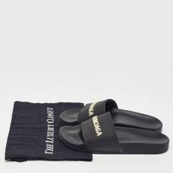 Pre Owned Balenciaga Black Rubber Logo Embossed Flat Slides Size 39