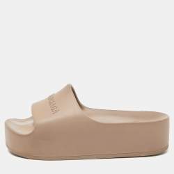 مملوكة مسبقًا Balenciaga Beige Rubber Mono Platform Slides Size 36