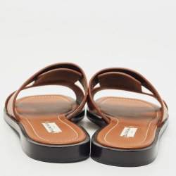 Pre Owned Balenciaga Brown Leather Flat Slides Size 40.5 