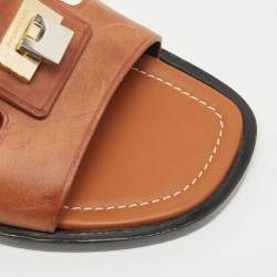 Pre Owned Balenciaga Brown Leather Flat Slides Size 40.5 