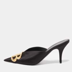 Pre Owned Balenciaga Black  Satin Knife Mules Size  37