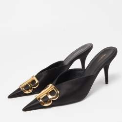 Pre Owned Balenciaga Black  Satin Knife Mules Size  37