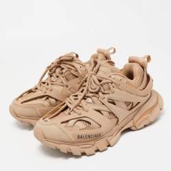 Pre Owned Balenciaga Beige Mesh and Leather Track Sneakers Size 38