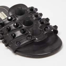 Pre Owned Balenciaga Black Leather Arena Flats Size 38