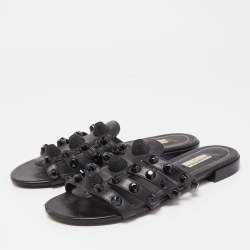 Pre Owned Balenciaga Black Leather Arena Flats Size 38