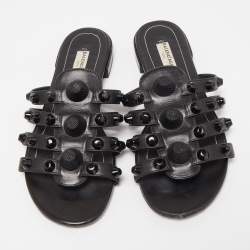 Pre Owned Balenciaga Black Leather Arena Flats Size 38