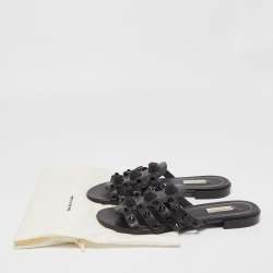 Pre Owned Balenciaga Black Leather Arena Flats Size 38