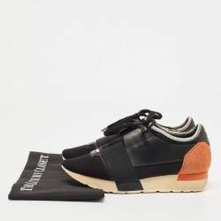 Balenciaga Black/Yellow Leather and Mesh Race Runner Sneakers Size 37
