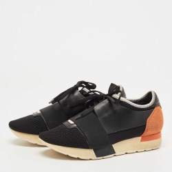 Balenciaga Black/Yellow Leather and Mesh Race Runner Sneakers Size 37
