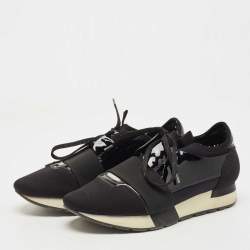 Pre Owned Balenciaga Black Fabric and Patent Race Runner Sneakers Size 38